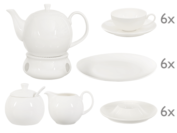 Buchensee Teeservice Porzellan 1,5l weiß, inkl. Stövchen, Eierbecher und  Dessertteller | Porzellan | Teeservice | TEEGESCHIRR | tea4chill
