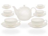 Buchensee Teeservice Porzellan weiß, Fine Bone China