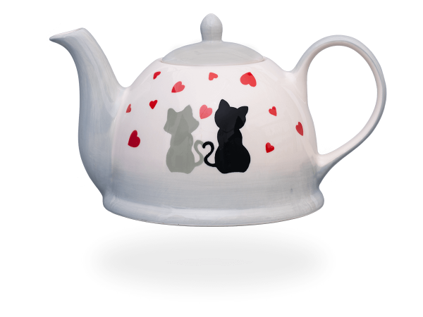 Teekanne Keramik, Katzenpärchen mit Herzen 1,5l