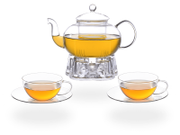 Teeservice Glas, Teekanne 1,3l Glastassen 160ml und Stövchen
