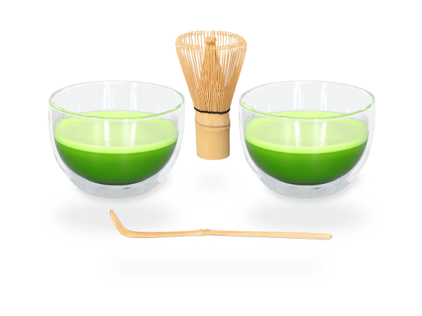 Matcha-Set: 2 Matcha-Schalen + Bambusbesen + Bambuslöffel + Bio-Matcha-Sticks