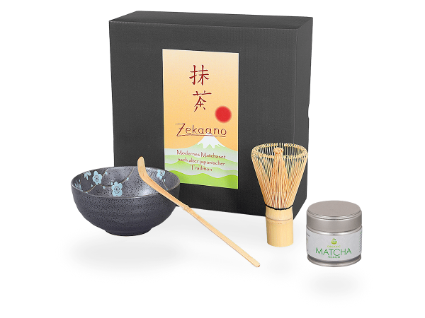 Matcha Set blaue Blüten