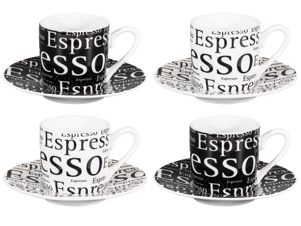 Könitz Espressotassen Set 4tlg "Writing" 65ml. Kaffeetassen Design mit Untertassen.