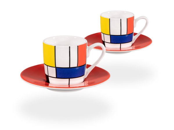 Könitz Espressotasse "Mondrian Large Fragments" 65ml. Kaffeetasse modern mit Untertasse.