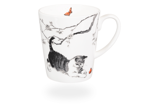 Könitz Tasse "Katze mit Schmetterling" 500ml, Fine Bone China. Teetasse / Kaffeetasse Tier-Design
