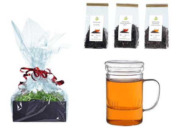 Tee Geschenk Teetasse mit Sieb und Deckel klassisch