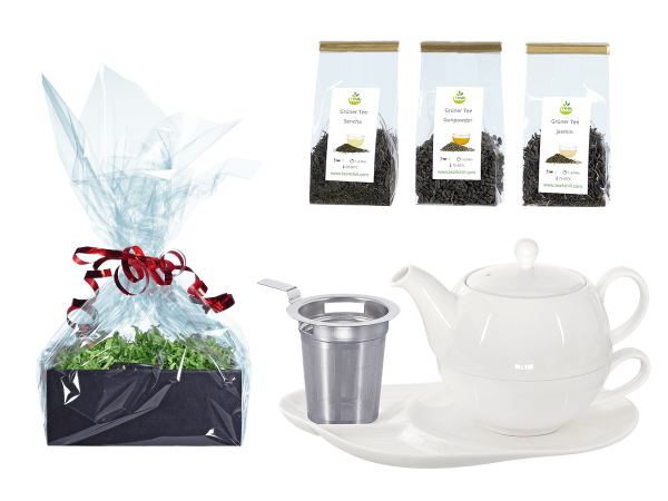 Tee Geschenk Tea for One Lena weiß mit Sieb und Ablageteller