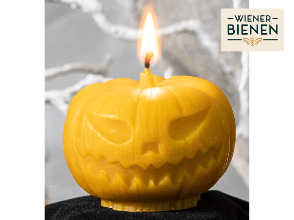 Bienenwachskerze Halloween Kürbis, 65x50mm