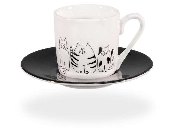 Könitz Espressotasse "Funny Cats" 65ml. Kaffeetasse Comic-Design mit Untertasse.