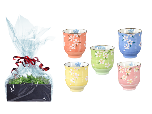 Tee Geschenk Japanische Teetassen, 5Stk Blumendesign vollfärbig