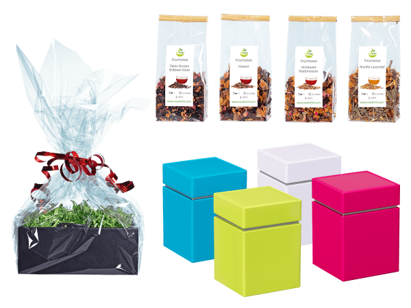 Tee Geschenkset Premium Tees in Teedosen "Linea eckig"