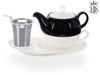 Tea for one, Lena 500 ml, Crystal Bone China, schwarz, Ablageteller, Sieb