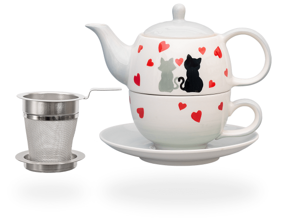 Tea for one, Sweet-Line Cats in Love 400 ml, Keramik mit Sieb