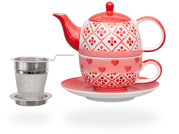 Tea for one, Sweet-Line Red Heart 400 ml, Keramik mit Sieb