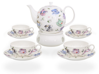 Buchensee Teeservice Porzellan mit Stövchen Tassendeko, Fine Bone China
