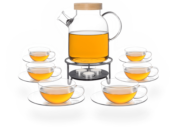 Kira Teeservice Glas 1,6l, Stövchen für 1-3 Kerzen, Teetassen 160ml