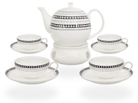 Buchensee Teeservice Porzellan mit Stövchen Rautendeko, Fine Bone China