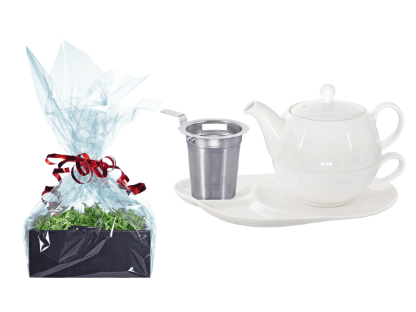 Tee Geschenk Tea for One Lena weiß mit Sieb und Ablageteller
