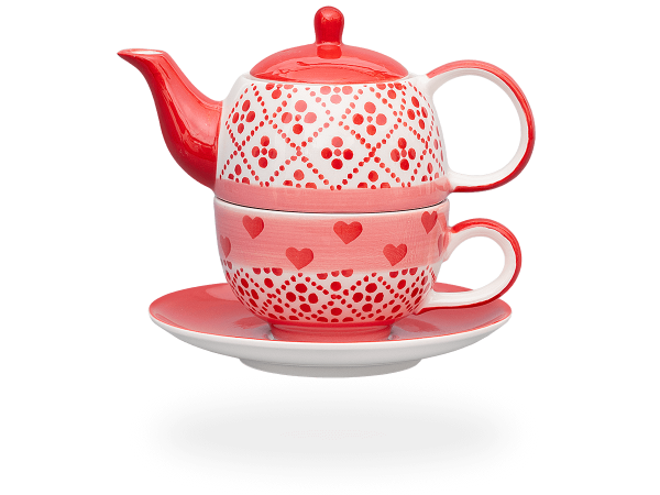 Tea for one, Sweet-Line Red Heart 400 ml, Keramik