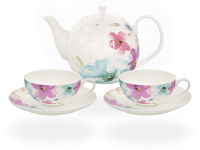 Buchensee Fine Bone China Teeservice: Teekanne 1,5 Liter + 2 Teetassen + 2 Unterteller