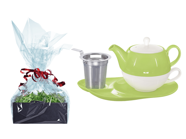 Tee Geschenk Tea for One Lena grün mit Sieb und Ablageteller