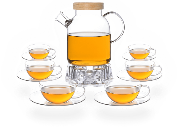 Kira Teeservice Glas 1,6l, Stövchen aus Glas, Teetassen 160ml