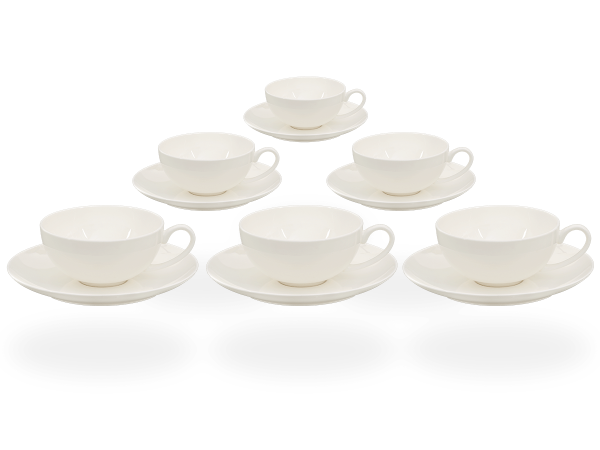 Buchensee Teetassen Set weiß, Fine Bone China Porzellan