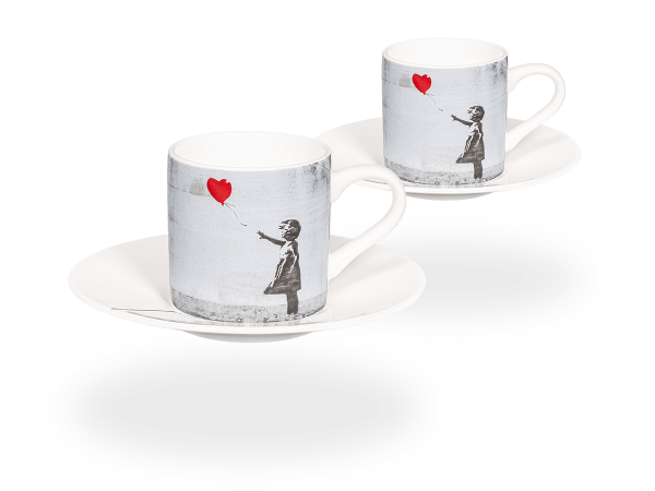 Könitz Espressotasse "Banksy Girl with Balloon" 65ml. Kaffeetasse modern mit Untertasse.