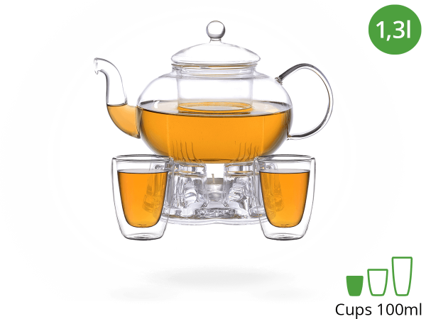Teeservice Glas 1,3l mit Stövchen aus Glas, doppelwandige Gläser 100ml