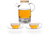 Kira Teeservice Glas 1,6l, Stövchen aus Edelstahl, Teetassen 160ml 2 Tassen