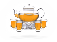 Teeservice Glas 1,3l mit Stövchen aus Glas, doppelwandige Gläser 100ml mit 4 cups