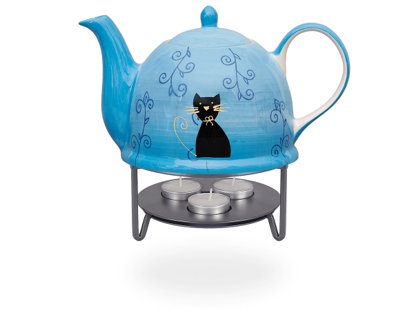 Black Cat Teekanne mit Stövchen Keramik 1,5l