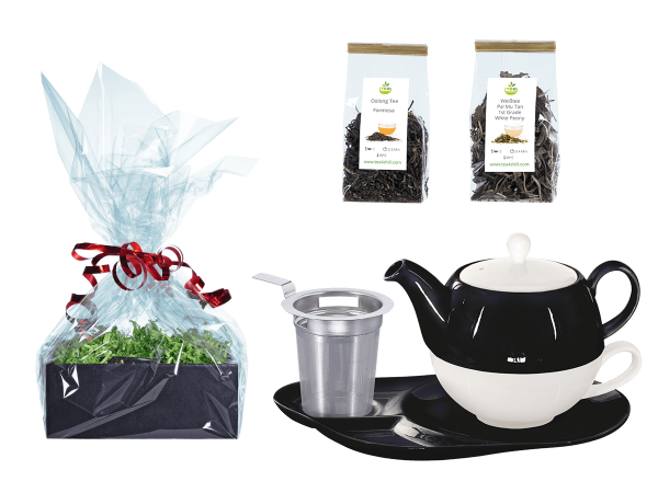 Tee Geschenk Tea for One Lena schwarz mit Sieb und Ablageteller