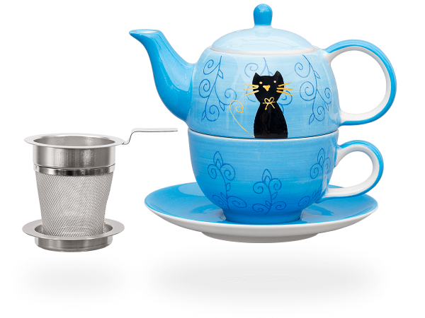 Tea for one, Sweet-Line Black Cat 400 ml, Keramik mit Sieb