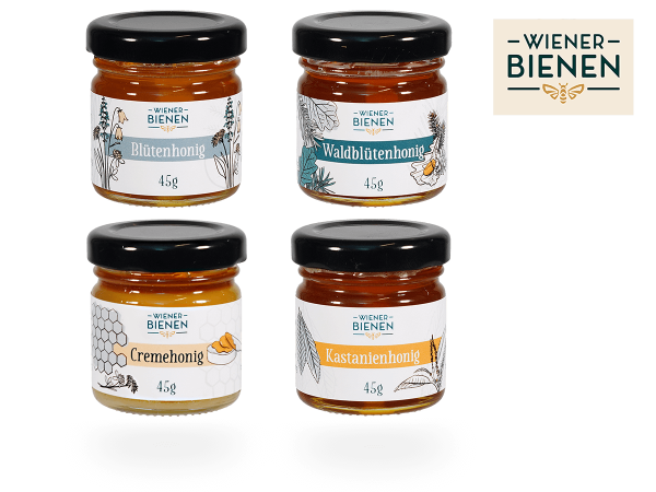 Honig Probierset je 45g: Blüten-, Waldblüten,- Creme-, Kastanienhonig