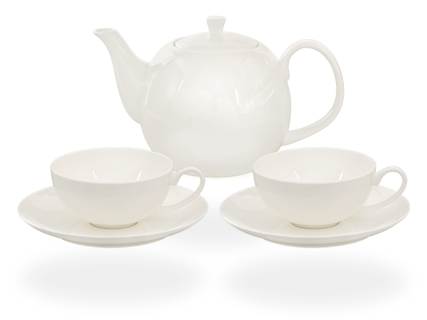 Buchensee Fine Bone China Teeservice: Teekanne 1,5 Liter + 2 Teetassen + 2 Unterteller