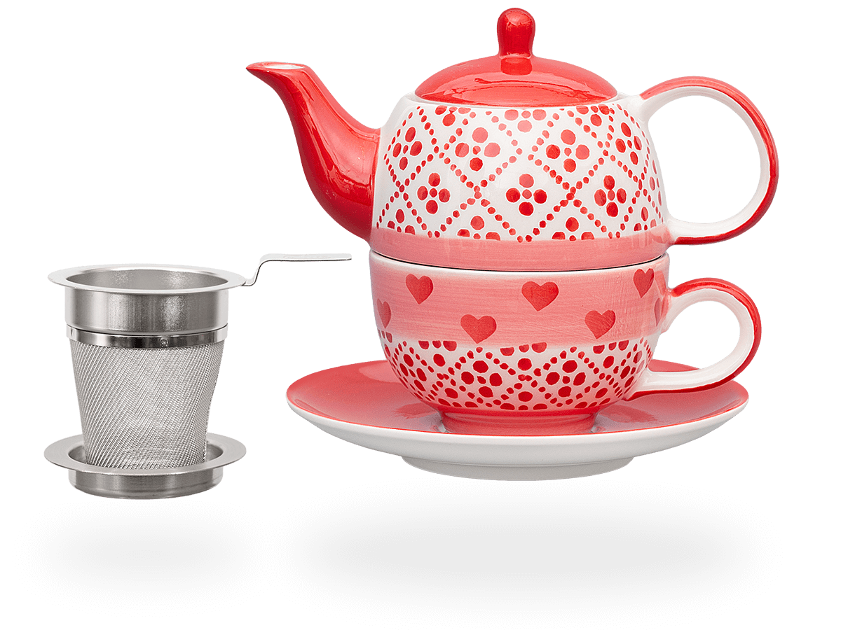 Tea for one, SweetLine Red Heart 400 ml, Keramik mit Sieb Tea for
