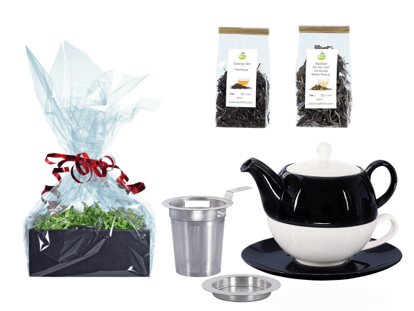 Tee Geschenk Tea for One Lena schwarz mit Sieb und Abtropfschale