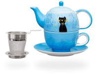Tea for one, Sweet-Line Black Cat 400 ml, Keramik mit Sieb