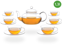 Teeservice Glas, Teekanne 1,3l und Glastassen 160ml 6 Tassen