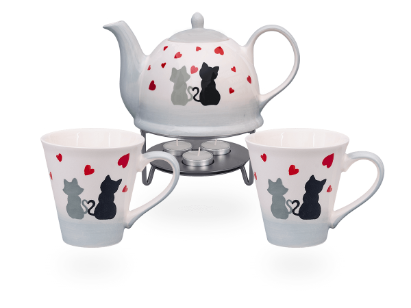 Cats in Love Teeservice Keramik 1,5l mit Stövchen | Keramik | Teeservice |  TEEGESCHIRR | tea4chill