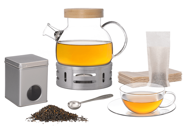 Kira Teeservice für eine Person, Teekanne Glas, Stövchen
