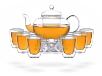 Teeservice Glas 1,3l mit Stövchen aus Glas, doppelwandige Gläser 200ml mit 6 cups