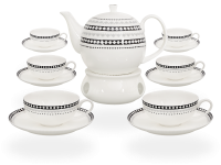 Buchensee Teeservice Porzellan mit Stövchen Rautendeko, Fine Bone China