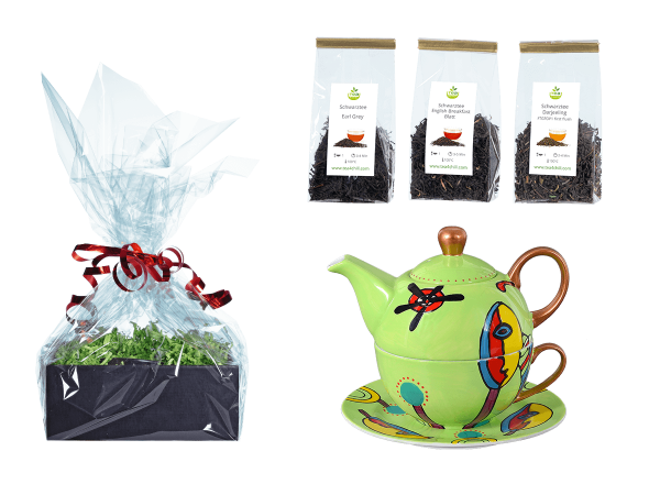 Tee Geschenk Tea for One, handbemalt, grasgrün
