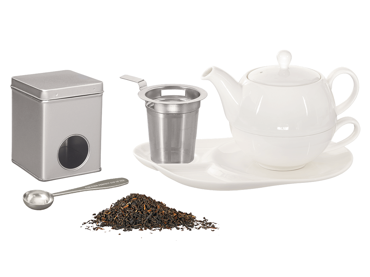 Teeservice für eine Person Porzellan weiß Tea for One mit Sieb Tea