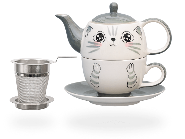 Tea for one, Sweet-Line Cat Face 400 ml, Keramik mit Sieb