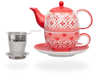 Tea for one, Sweet-Line Red Heart 400 ml, Keramik mit Sieb