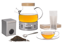 Kira Teeservice für eine Person, Teekanne Glas, Stövchen