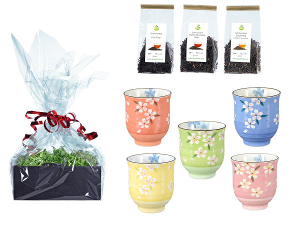 Tee Geschenk Japanische Teetassen, 5Stk Blumendesign vollfärbig